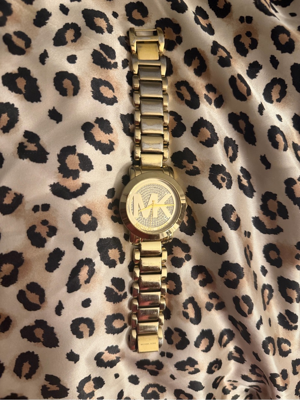 Michael Kors MK3375 Gold Tone Crystal Pavé Logo Watch Stainless Steel Bracelet